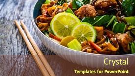  Presentation with nuggets food - Presentation theme featuring asian-food-chicken-nuggets-noodles background and a tawny brown colored foreground