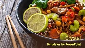  Presentation with nuggets food - PPT theme with asian-food-chicken-nuggets-noodles background and a tawny brown colored foreground