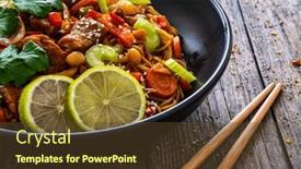  Presentation with nuggets food - PPT layouts featuring asian-food-chicken-nuggets-noodles background and a tawny brown colored foreground