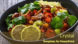  Presentation with nuggets food - PPT theme with asian-food-chicken-nuggets-noodles background and a tawny brown colored foreground