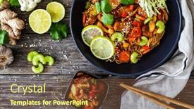  Presentation with nuggets food - Presentation theme featuring asian-food-chicken-nuggets-noodles background and a tawny brown colored foreground