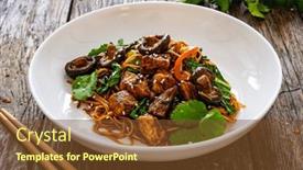  Presentation with nuggets food - PPT theme consisting of asian-food-chicken-nuggets-noodles background and a tawny brown colored foreground