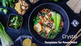  Presentation with nuggets food - Presentation consisting of asian-food-chicken-nuggets-noodles background and a navy blue colored foreground