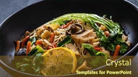  Presentation with nuggets food - Presentation design enhanced with asian-food-chicken-nuggets-noodles background and a tawny brown colored foreground