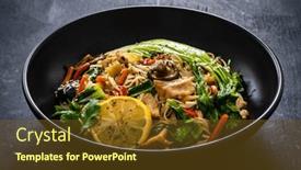  Presentation with nuggets food - Theme featuring asian-food-chicken-nuggets-noodles background and a tawny brown colored foreground