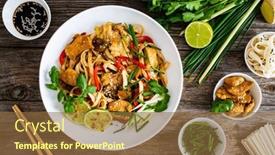  Presentation with nuggets food - Presentation theme featuring asian-food-chicken-nuggets-noodles background and a tawny brown colored foreground