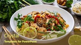  Presentation with nuggets food - Presentation theme having asian-food-chicken-nuggets-noodles background and a tawny brown colored foreground