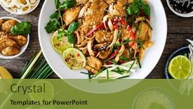  Presentation with nuggets food - Slides consisting of asian-food-chicken-nuggets-noodles background and a gold colored foreground