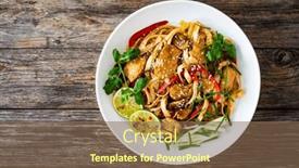  Presentation with nuggets food - Presentation theme enhanced with asian-food-chicken-nuggets-noodles background and a tawny brown colored foreground