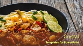  Presentation with nuggets food - PPT theme having asian-food-chicken-nuggets-noodles and a tawny brown colored foreground