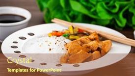  Presentation with nuggets food - PPT theme featuring asian-food-chicken-nuggets-rice background and a red colored foreground