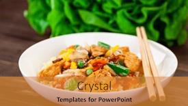  Presentation with nuggets food - Theme consisting of asian-food-chicken-nuggets-rice background and a gold colored foreground