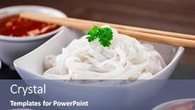  Presentation with nuggets food - Presentation design having asian-food-chicken-nuggets-rice background and a ocean colored foreground