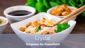  Presentation with nuggets food - Slide deck enhanced with asian-food-chicken-nuggets-rice background and a gray colored foreground