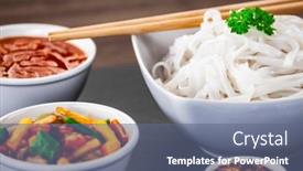  Presentation with nuggets food - Presentation featuring asian-food-chicken-nuggets-rice background and a ocean colored foreground