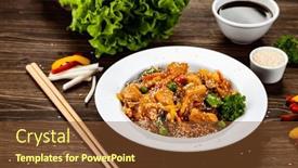  Presentation with nuggets food - PPT theme consisting of asian-food-chicken-nuggets-rice background and a tawny brown colored foreground