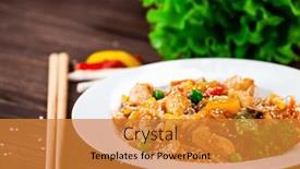  Presentation with nuggets food - Slide deck with asian-food-chicken-nuggets-rice background and a gold colored foreground