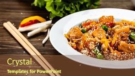  Presentation with nuggets food - Presentation theme consisting of asian-food-chicken-nuggets-rice background and a tawny brown colored foreground