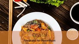  Presentation with nuggets food - Theme having asian-food-chicken-nuggets-rice background and a gold colored foreground