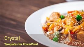  Presentation with nuggets food - PPT theme enhanced with asian-food-chicken-nuggets-rice background and a tawny brown colored foreground