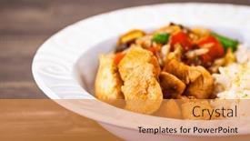  Presentation with nuggets food - Slide set enhanced with asian-food-chicken-nuggets-rice background and a gold colored foreground