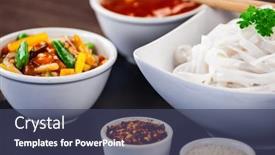  Presentation with nuggets food - PPT layouts with asian-food-chicken-nuggets-rice background and a ocean colored foreground