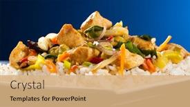  Presentation with food chicken - Colorful theme enhanced with asian food - chicken with vegetables and rice backdrop and a coral colored foreground