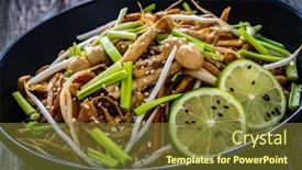  Presentation with soy sauce - Slide deck featuring asian-food-chow-mein-noodles background and a tawny brown colored foreground