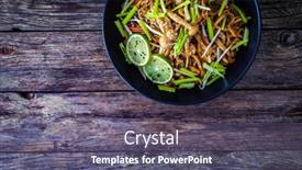  Presentation with soy sauce - PPT theme with asian-food-chow-mein-noodles background and a gray colored foreground