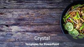  Presentation with soy - Slide deck having asian-food-chow-mein-noodles background and a dark gray colored foreground