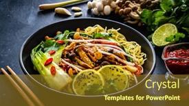  Presentation with asian food - Presentation theme featuring asian-food-chow-mein-noodles background and a tawny brown colored foreground
