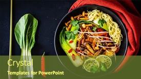  Presentation with soy sauce - Slide deck enhanced with asian-food-chow-mein-noodles background and a tawny brown colored foreground