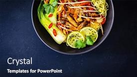  Presentation with soy - Theme featuring asian-food-chow-mein-noodles background and a navy blue colored foreground