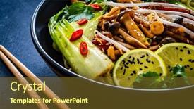  Presentation with soy sauce - Presentation consisting of asian-food-chow-mein-noodles background and a tawny brown colored foreground