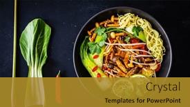  Presentation with soy sauce - PPT layouts having asian-food-chow-mein-noodles background and a gold colored foreground