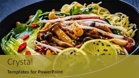  Presentation with soy - Presentation enhanced with asian-food-chow-mein-noodles background and a gold colored foreground