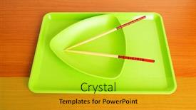  Presentation with asian chopsticks - Slide deck having asian food concept with plate and chopsticks background and a yellow colored foreground