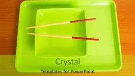  Presentation with asian chopsticks - Slide deck enhanced with asian food concept with plate and chopsticks background and a yellow colored foreground