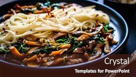  Presentation with asian food - PPT theme consisting of asian-food-fried-soy-sauce background and a tawny brown colored foreground