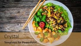  Presentation with soy sauce - PPT layouts featuring asian-food-green-tea-noodles background and a gold colored foreground