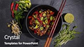  Presentation with asian food - Colorful slide deck enhanced with asian food in bowl free backdrop and a  colored foreground