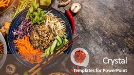  Presentation with free food - Slide deck enhanced with asian food in bowls free background and a violet colored foreground