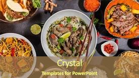  Presentation with free food - Slide set consisting of asian food in bowls free background and a coral colored foreground