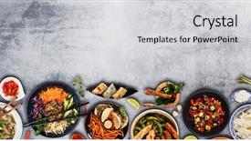  Presentation with free food - PPT theme enhanced with asian food in bowls free background and a light gray colored foreground