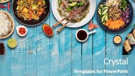  Presentation with free food - Colorful presentation design enhanced with asian food in bowls free backdrop and a  colored foreground