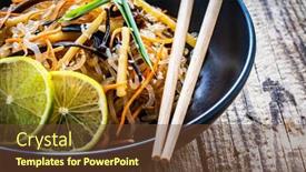 Presentation with asian food - Slides enhanced with asian-food-konjac-noodles-stir background and a tawny brown colored foreground