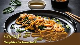  Presentation with soy sauce - Slide set consisting of asian-food-noodles-with-prawns background and a tawny brown colored foreground