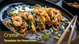  Presentation with soy sauce - Colorful PPT layouts enhanced with asian-food-noodles-with-prawns backdrop and a tawny brown colored foreground
