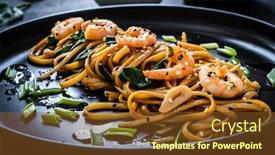  Presentation with soy sauce - PPT theme consisting of asian-food-noodles-with-prawns background and a tawny brown colored foreground