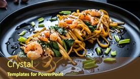  Presentation with noodles - PPT theme having asian-food-noodles-with-prawns background and a tawny brown colored foreground